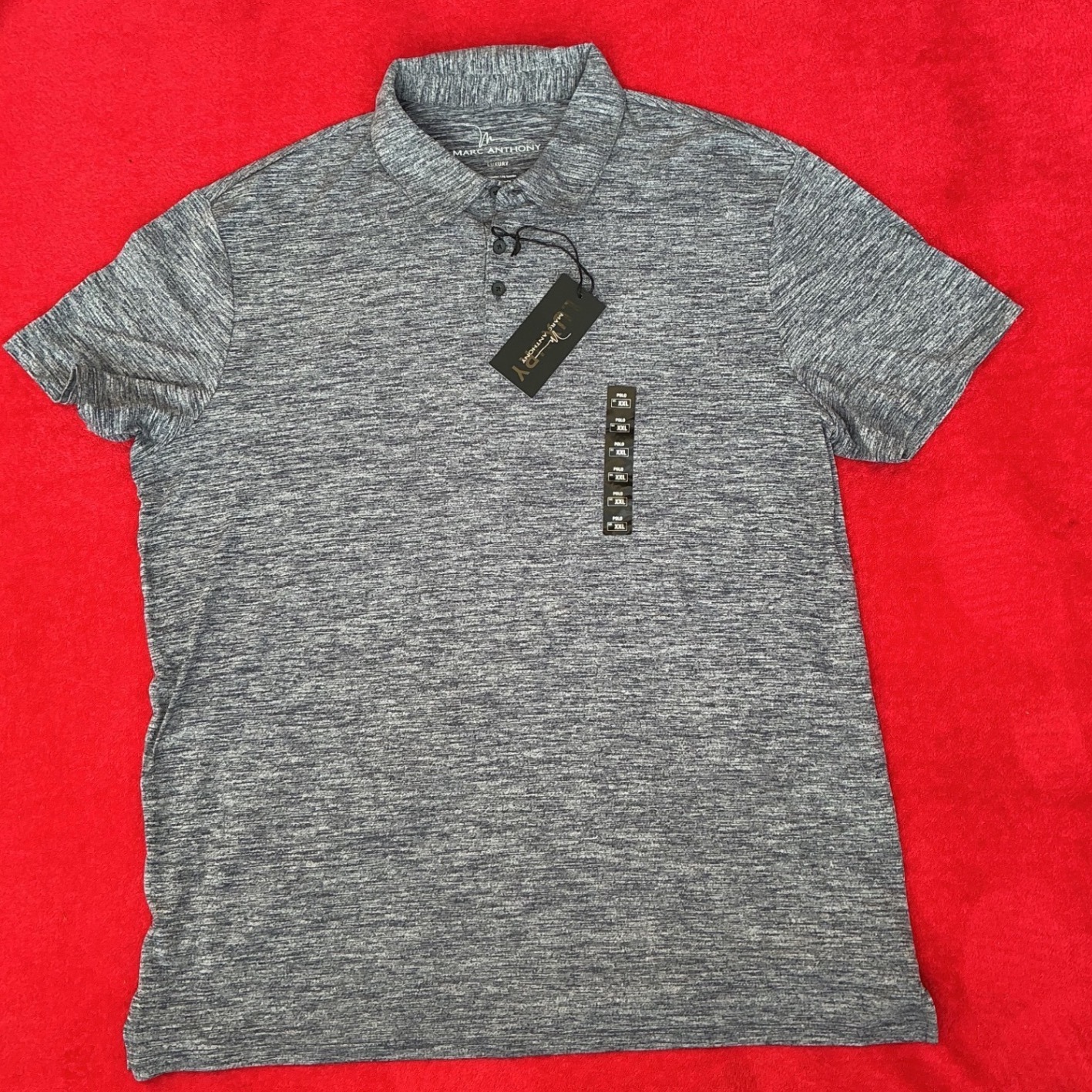 Marc Anthony Polo Shirt Mens Xxl Blue Heather New Luxury Stretch Space Dye Short